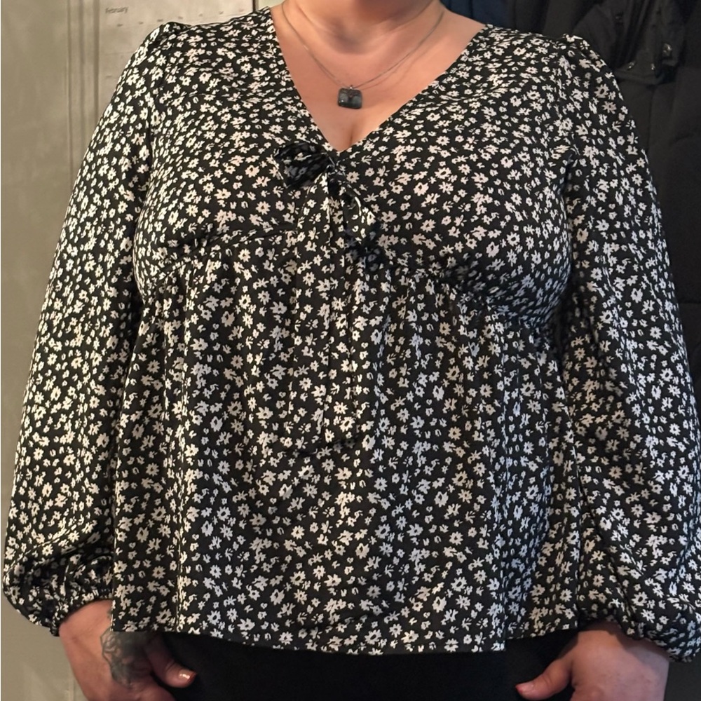 Black and White Floral Blouse